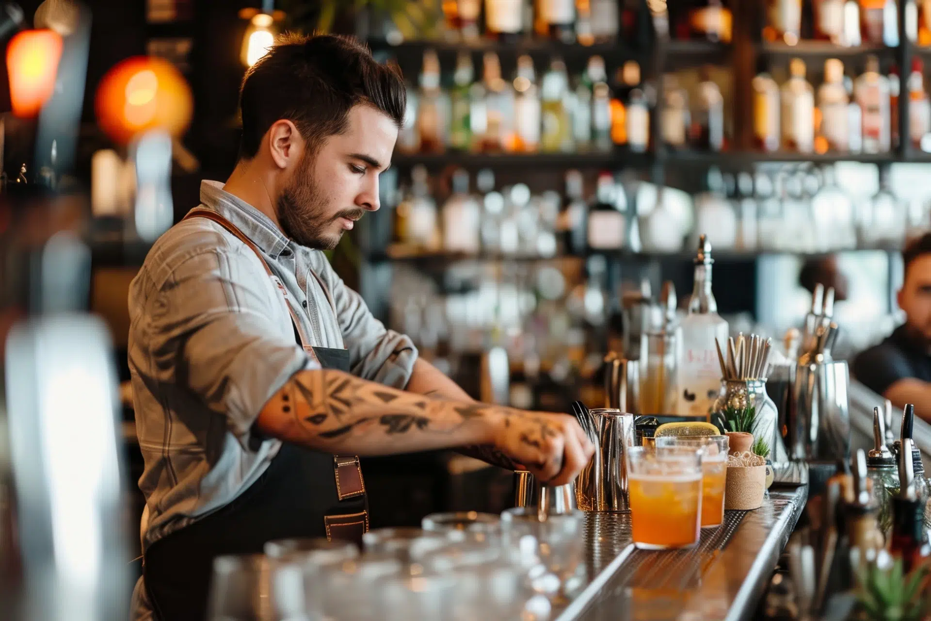 Barman preparing a drink at the bar